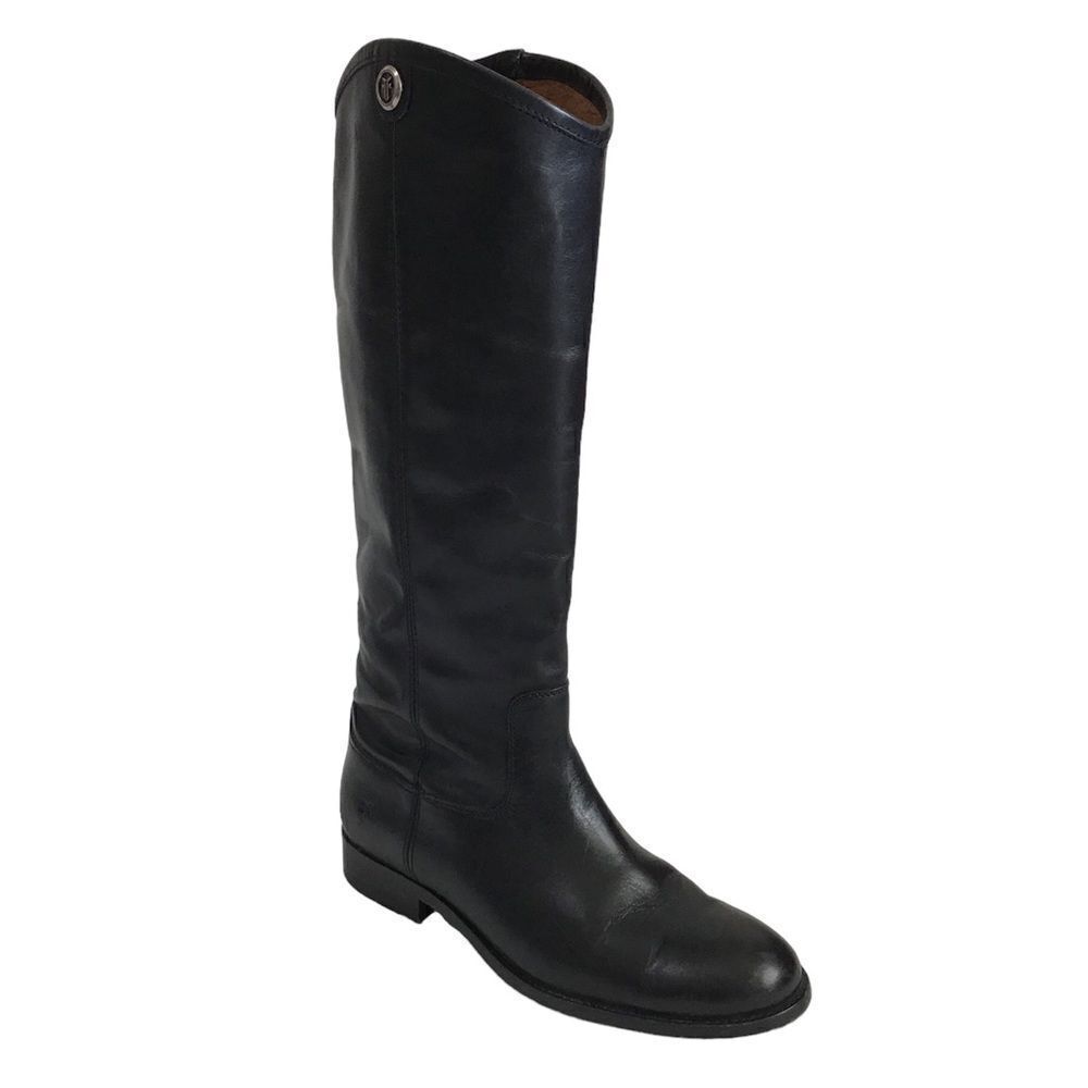 Frye Melissa Button 2 Black Leather Knee High Boots Riding Boots Size 7